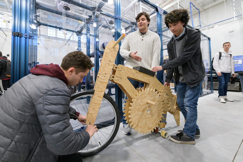 Students in the Statics (MEEG210) mechanical engineering course are partnering with Newark’s "Wooden Wheels" bike shop to design and manufacture wooden frame bikes. The 160 students in the course, working in teams of four, consulted with the owners of Wooden Wheels on their bike frame designs and then utilized the Design Studio in Spencer Lab to make the frames. This gave them a real-world opportunity to apply their newly acquired knowledge in Statics, a branch of mechanics.
